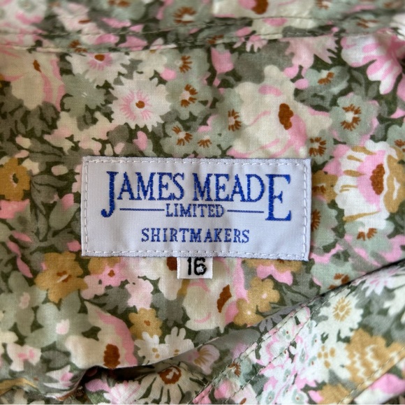 James Meade Liberty Print Shirt Size 16 Floral Cotton Long Sleeves Button Up - Picture 7 of 7